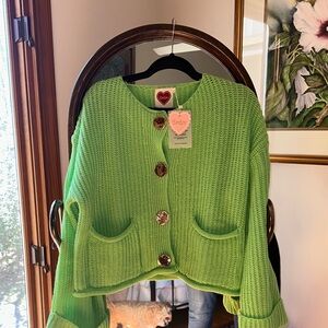 LovLov Cropped Button-Front Cardigan in Lime Green new with tags Free Shipping